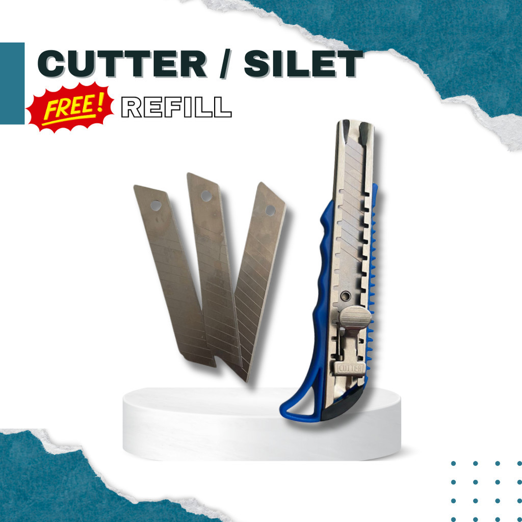 

Pisau Cutter Knife SET FREE Refil Blade Potong Serbaguna Cuter Alat Pemotong Kertas PVC Kardus