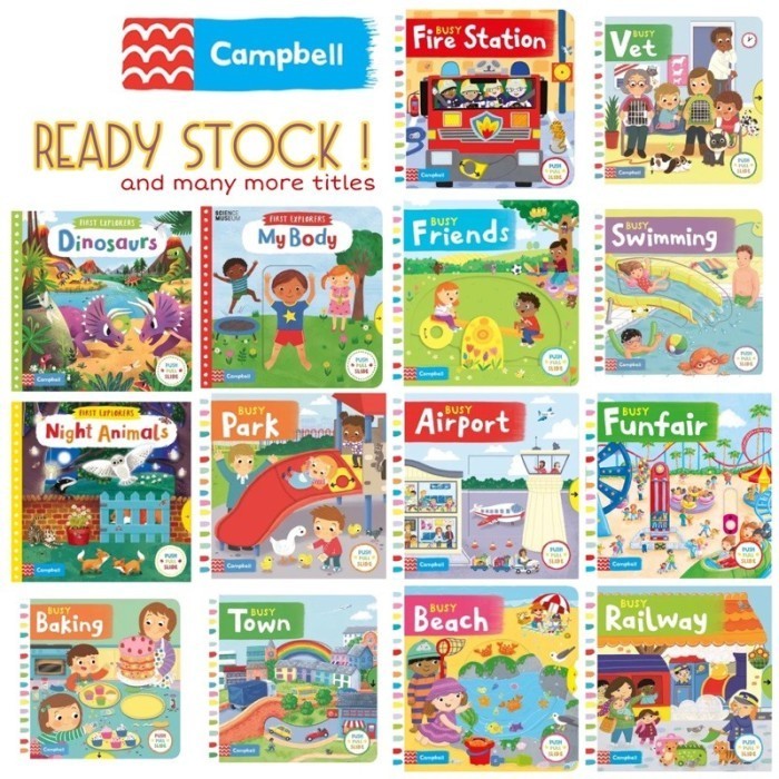 

RB Kidnedu Buku Campbell First Explorers Push Pull Slide Imported Book Children