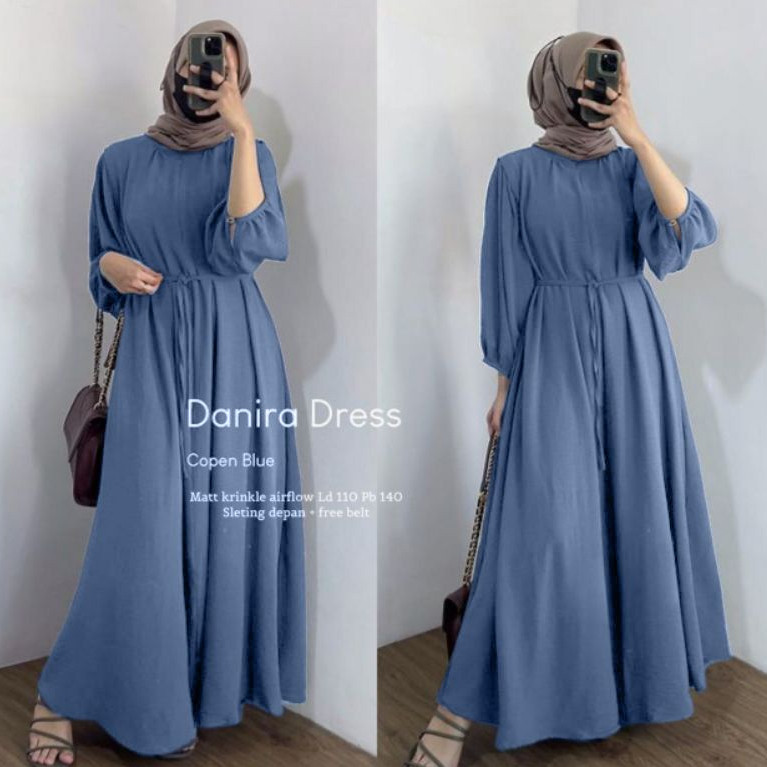 Vallina Outfit - Danira Maxy Wanita Muslim Dress Gamis Kondangan Crinkle Terbaru Kekinian Promo Idul