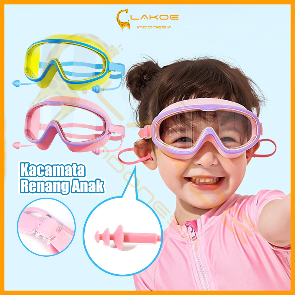 LAKOE Kacamata Renang Anak anti fog pelindung telinga anti kabut Kids googles Snorkling