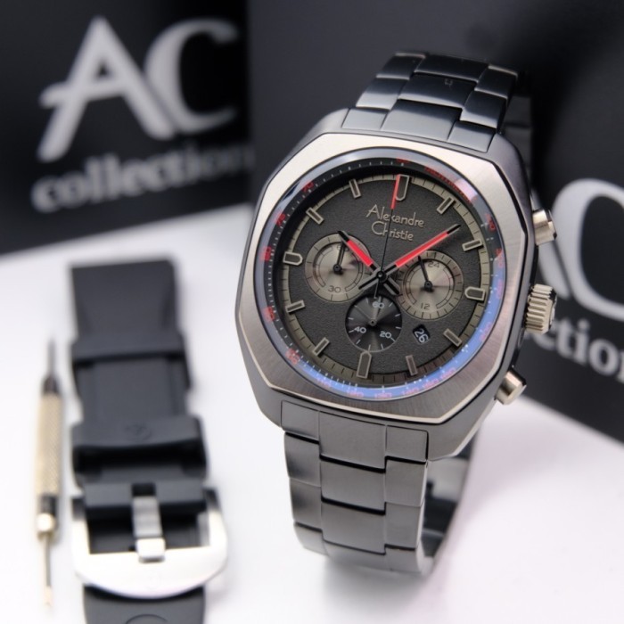 JAM TANGAN PRIA ORIGINAL ALEXANDRE CHRISTIE AC-6666 PAKET ( BLACK LED )