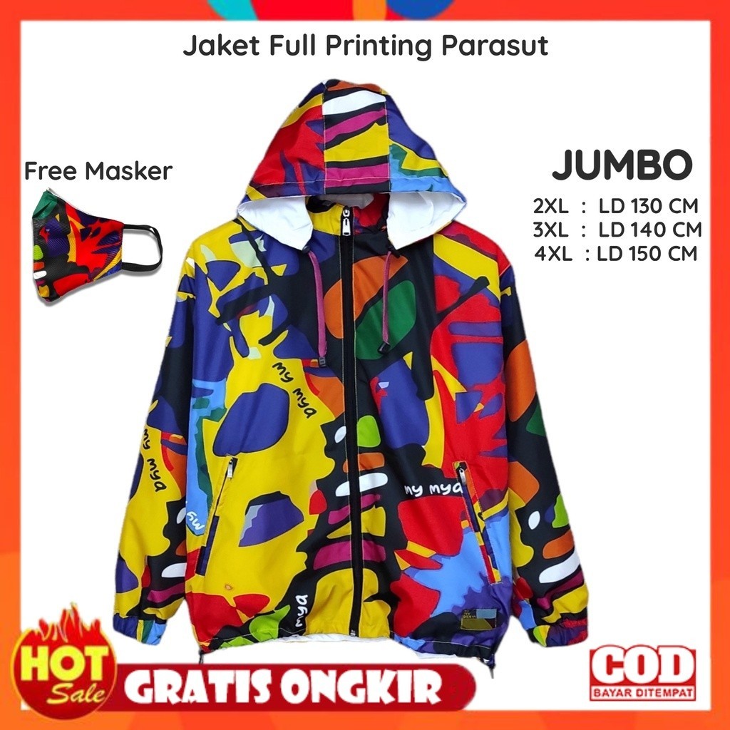 [PREMIUM ORIGINAL] Jaket Parasut Jumbo Wanita pria  Printing  / jaket parasut Big Size / jaket paras