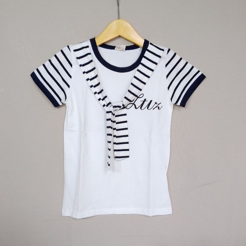 BAJU SANTAI/RUMAH  ANAK FASHION COWOK BAHAN KAOS IMPORT PUTIH LORENG STRIPS UMUR 2-3 TAHUN