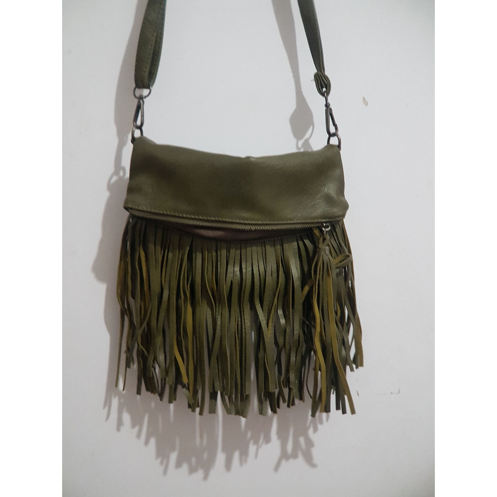 Tas Slempang Kulit Hijau Preloved