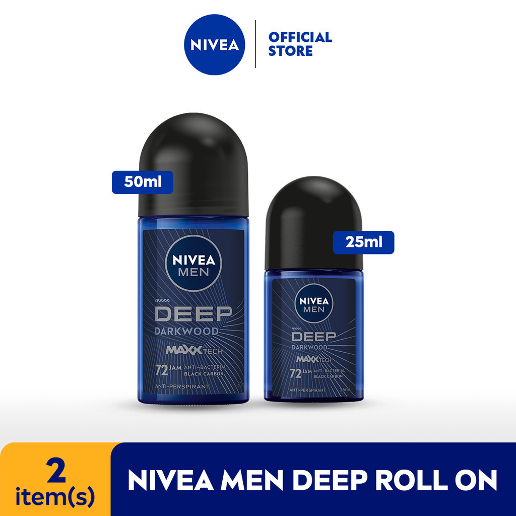 NIVEA Men Deodorant Deep Roll On 50ml + Deodorant Male Deep Roll On 25ml