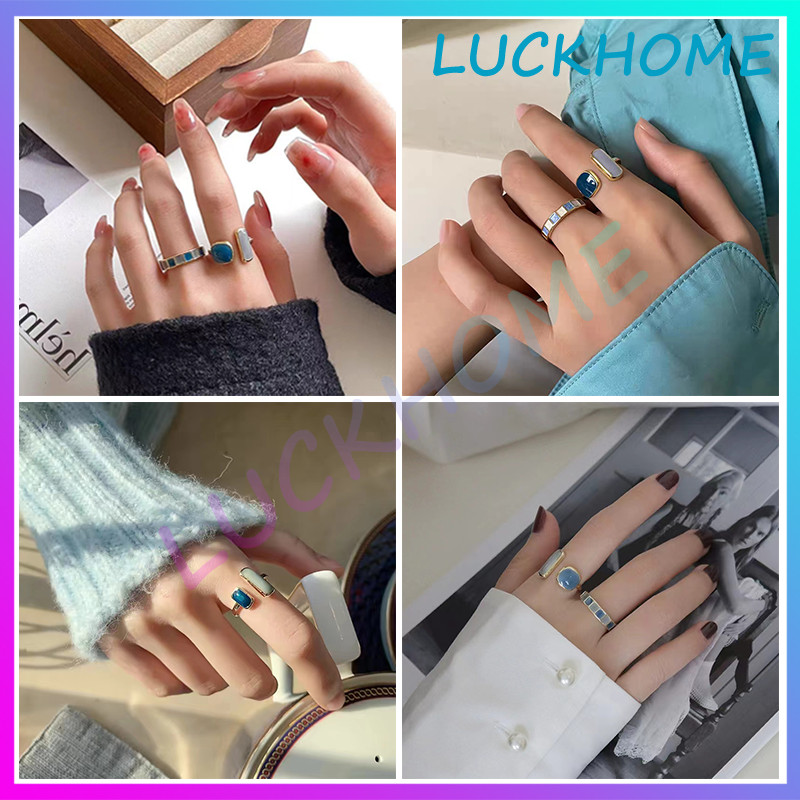 Korean version of simple personality wild geometric pearl ring Desain Geometri Mutiara Bahan Metal G