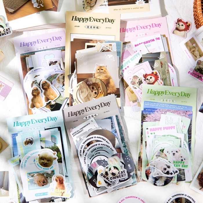 

40 Lembar Sticker Animals HAPPY EVERY DAY Journal Deco Sticker Anak Label