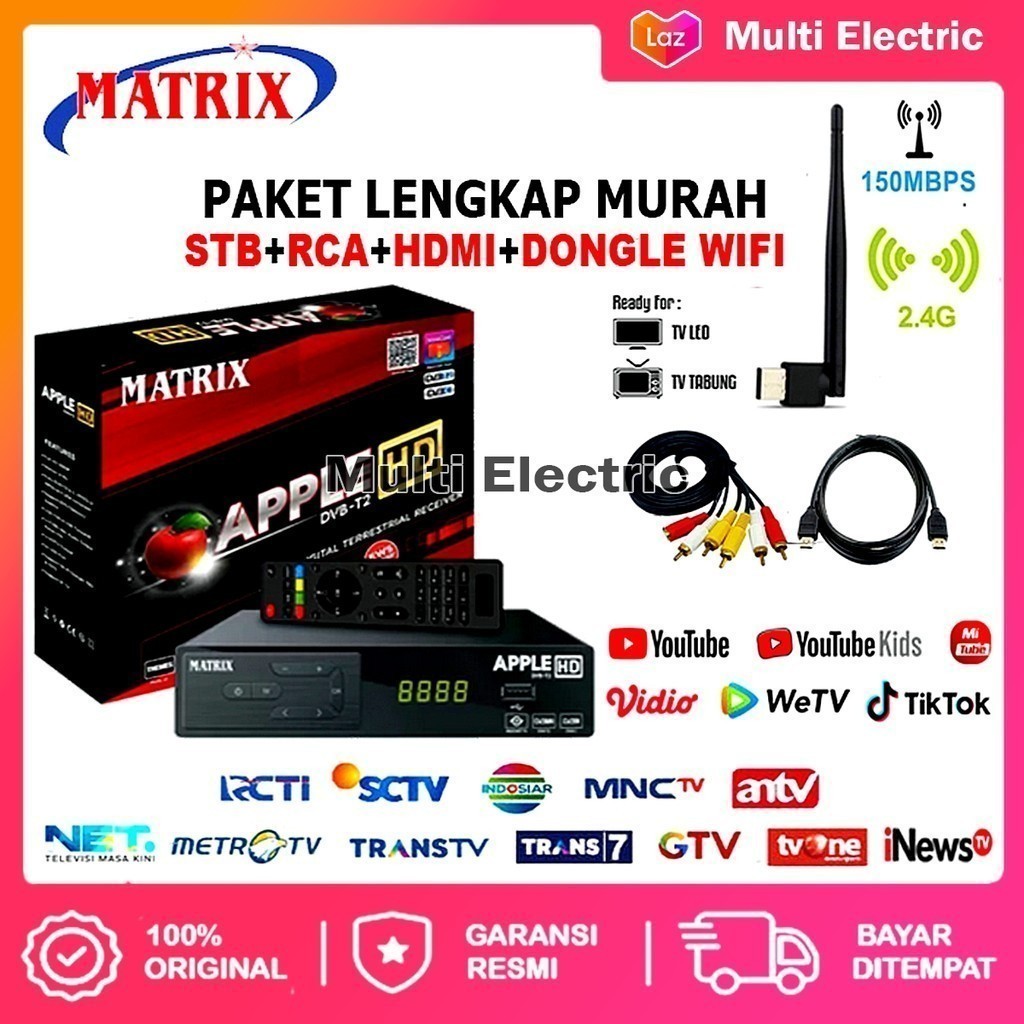 SET TOP BOX TV DIGITAL MATRIX APPLE MERAH DVBT2 EWS UHF FULL HD / STB TV BOX DIGITAL MURAH / SET TOP