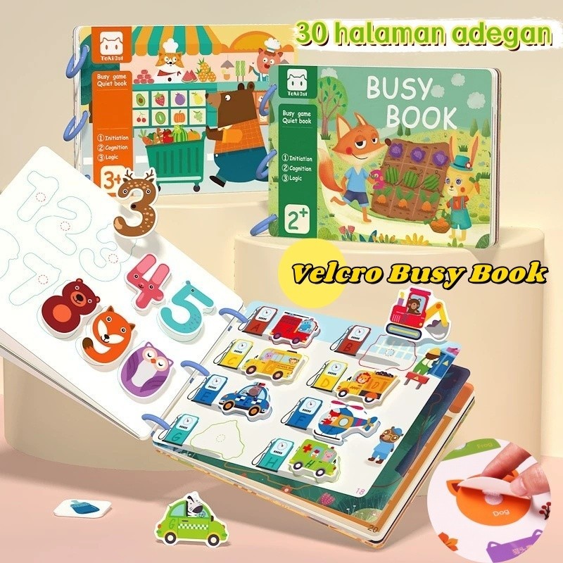 Buku Edukasi Anak Sticker Velcro Anak 30 pages buku anak 1-3tahun /Buku Bayi Mainan Edukasi Buku/Buk