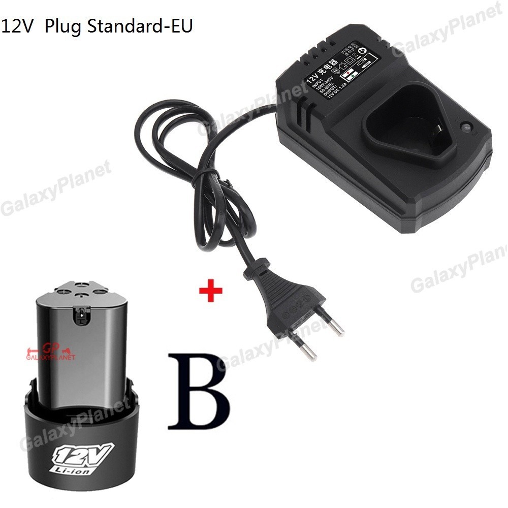 Baterai  bor cordless 12 volt+Charger Power Adapter 12V DC 110-220V untuk Bor/charger bor cordless 1