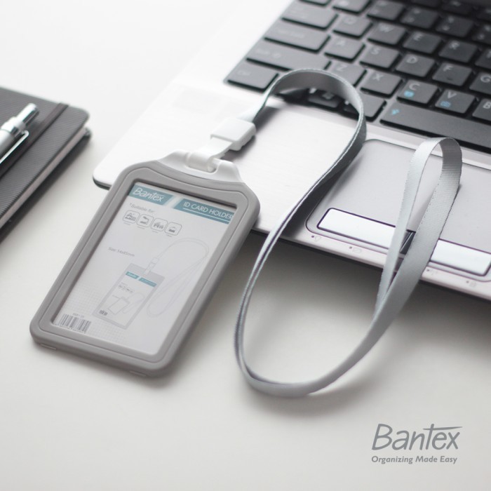 

[KUALITAS TETBAIK] Bantex Grey Dual Side ID Card Holder Lanyard Portrait #8881 05