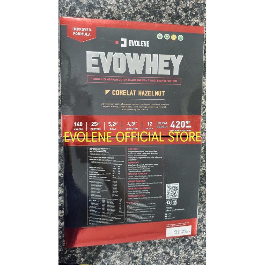 Evolene EVOWHEY Whey Protein 420 Gram gr 420 12 sachet - Hazelnut Coklat