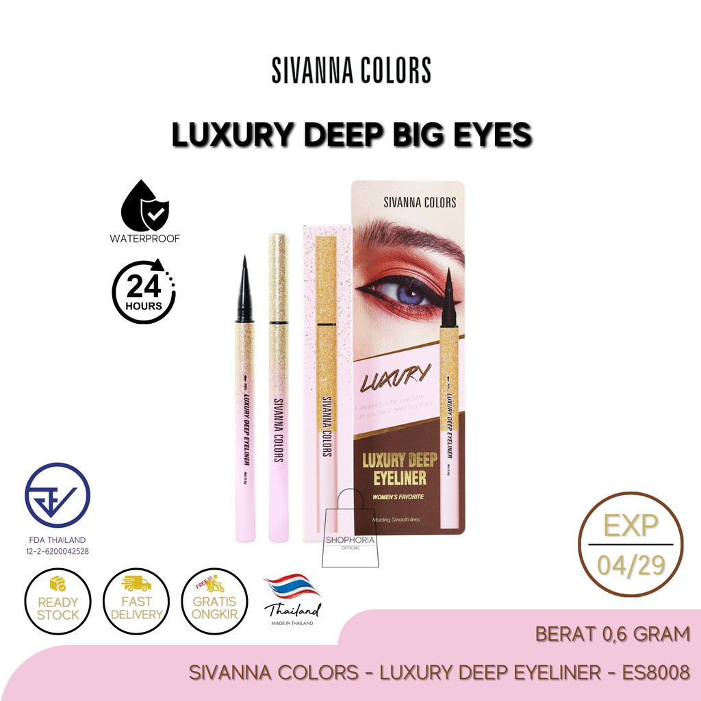 Sivanna Colors Luxury Deep Eyeliner Black ES8008 Original Thailand Waterproof Eye Liner Panjang Teba