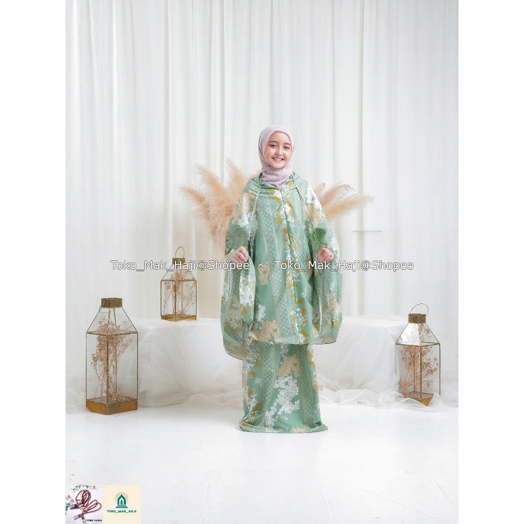 MUKENA ANAK TANGGUNG AZURA HASYA 2IN1 RESLETING TRAVEL KATUN MOTIF