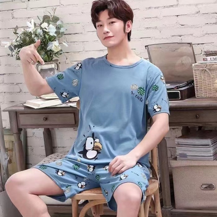 best -PIYAMA COWOK REMAJA IMPORT BAJU TIDUR PRIA KAOS SPANDEX SET CELANA - 1, L