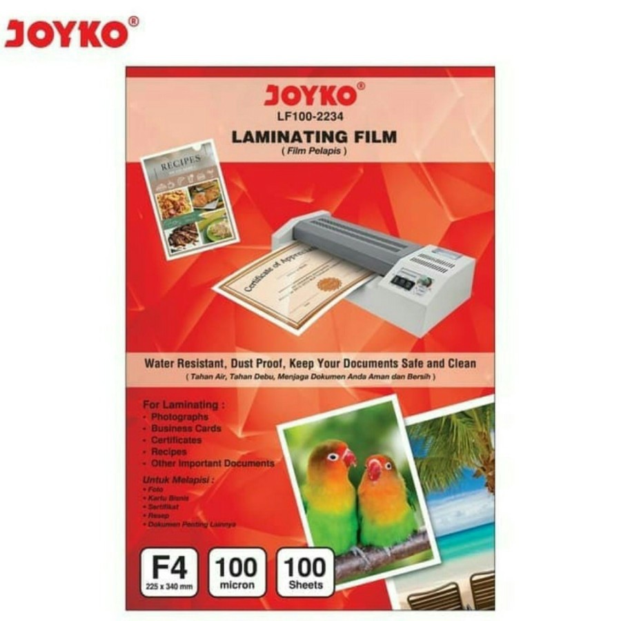 

PLASTIK LAMINATING JOYKO F4 MICRON LF100 2234 HARGA 10 Lembar