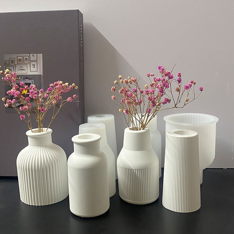 

Circular Stripe Vase Silicone Mold DIY Cylindrical Stereoscopic Vase Ornaments Vase Dropping Mold Home Decoration Gardening