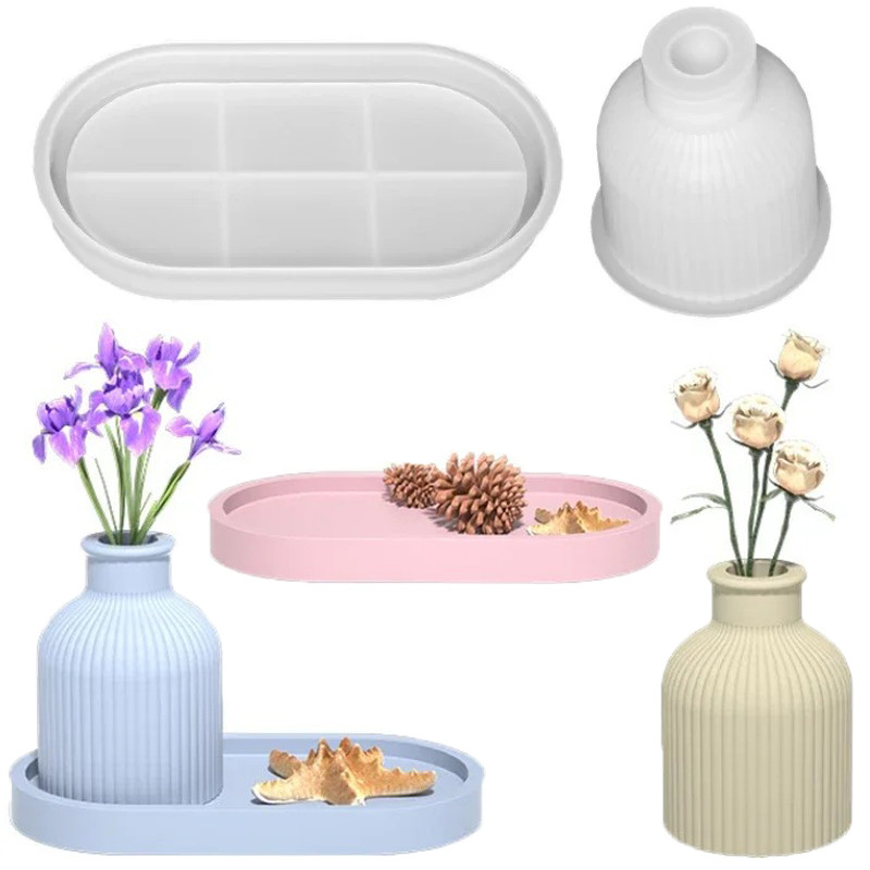 

DIY Tray Silicone Mold Gypsum Cement Flower Pot Vase Mold 3D Epoxy Resin Jewelry Storage Box Crystal Drip Glue Mold Home Decor