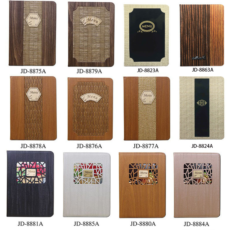 

PU Leather Cover Menu Folder For 204x290mm Papers With 8 Sheets Plastic Bag