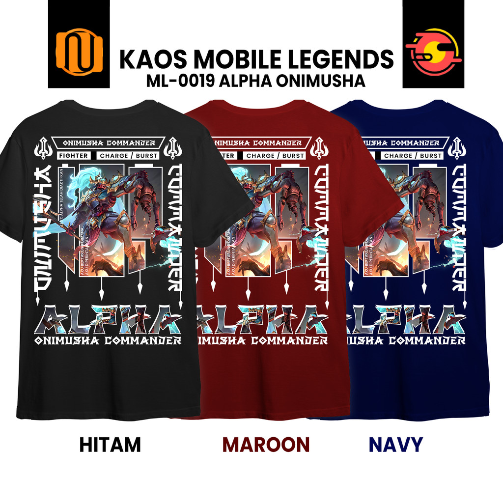 Nuhifa Store Kaos ALPHA EPIC Skin ONIMUSHA COMMANDER Mobile Legeds Lengan Pendek Hitam  ML MLBB