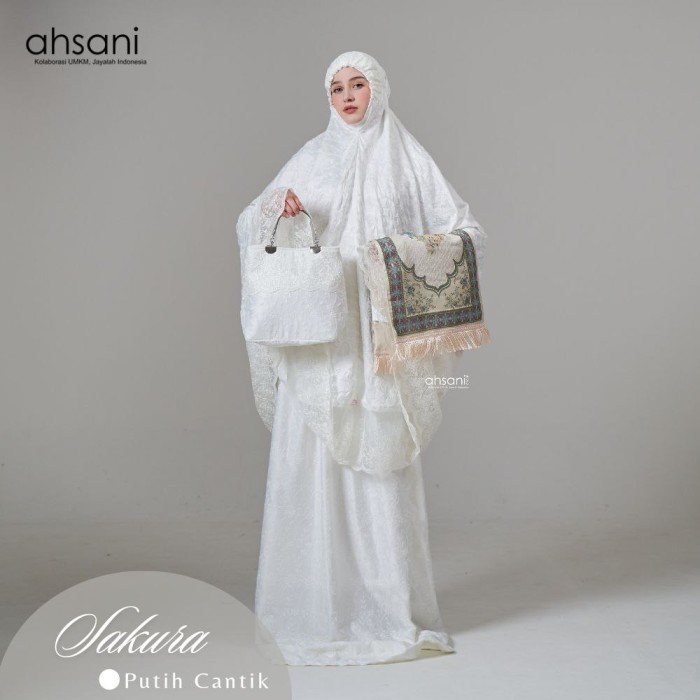 Mukena Ahsani Sakura Sutra Super Mewah Renda Tile Jumbo