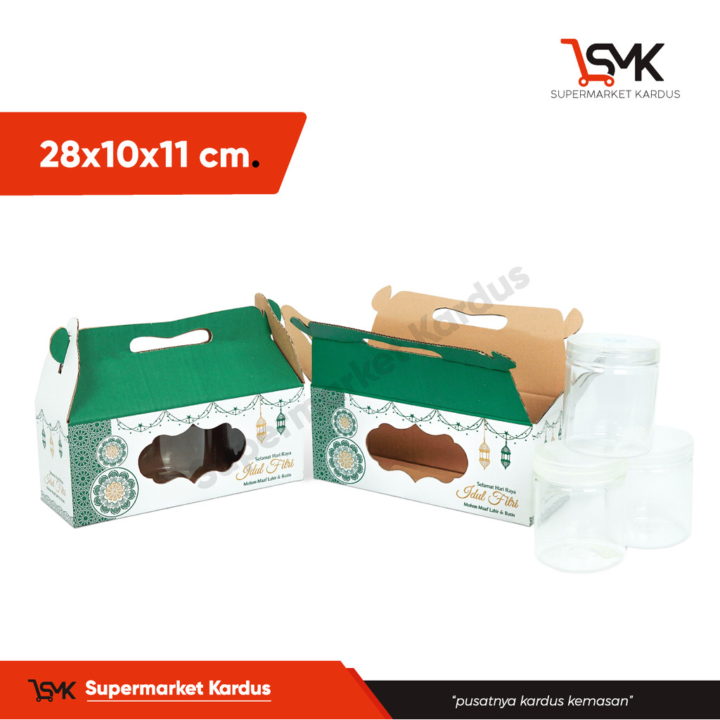 

Box 28x10x11 JAR 500 ml Isi 3 Toples Bulat Kardus/packing/kemasan/Kue Kering/boxkuker/Jar500 ml/Jar500gr/hampers/idul fitri/Iedmubarak/Tinggi11