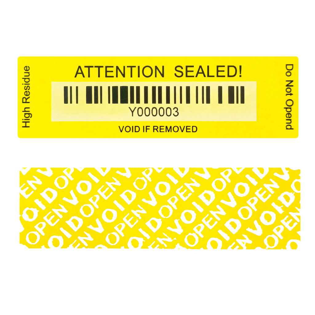 

8.5x2.5cm 100% Total Transfer Tamper Evident labels Security Warranty Void Stickers yellow Triple Serial Numbers seal sticker