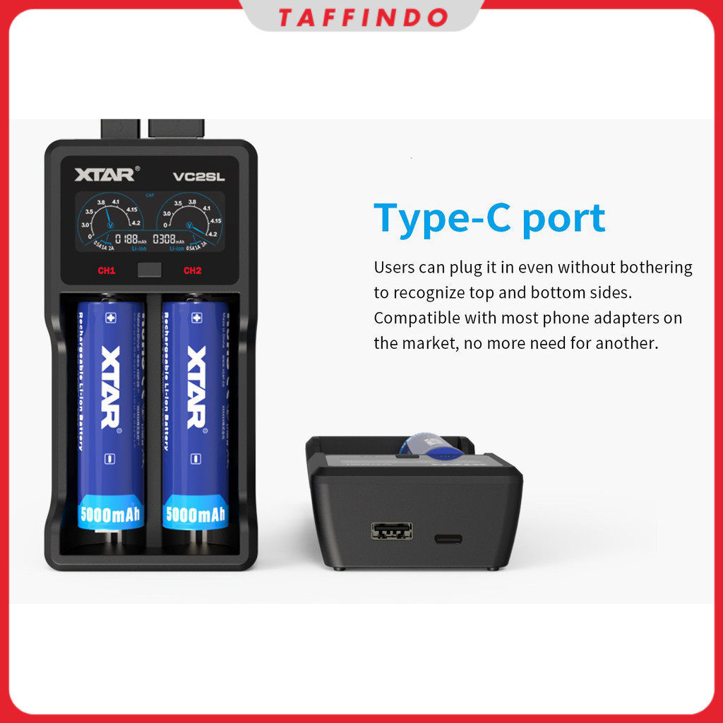 Charger Baterai 2 Slot AA AAA 18650 Li-Ion Ni-MH LCD Power Bank - XTAR VC2SL