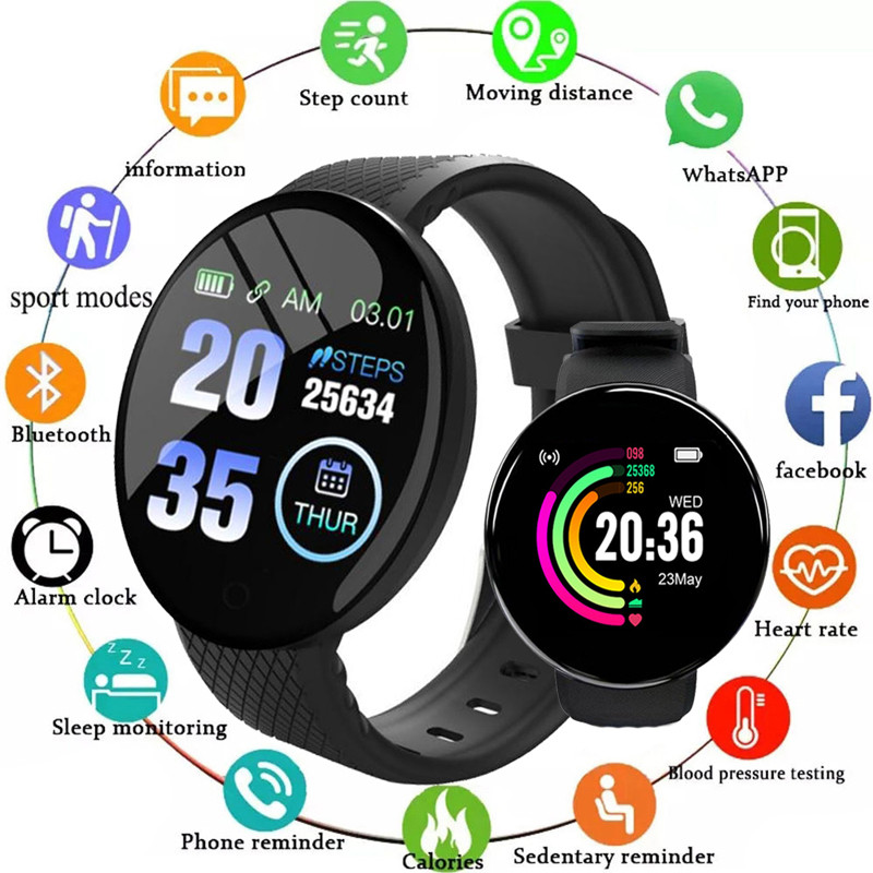 2024 New D18 Smart Watch Men Women Smartwatch Bracelet Heart Rate Blood Pressure Fitness Tracker Spo