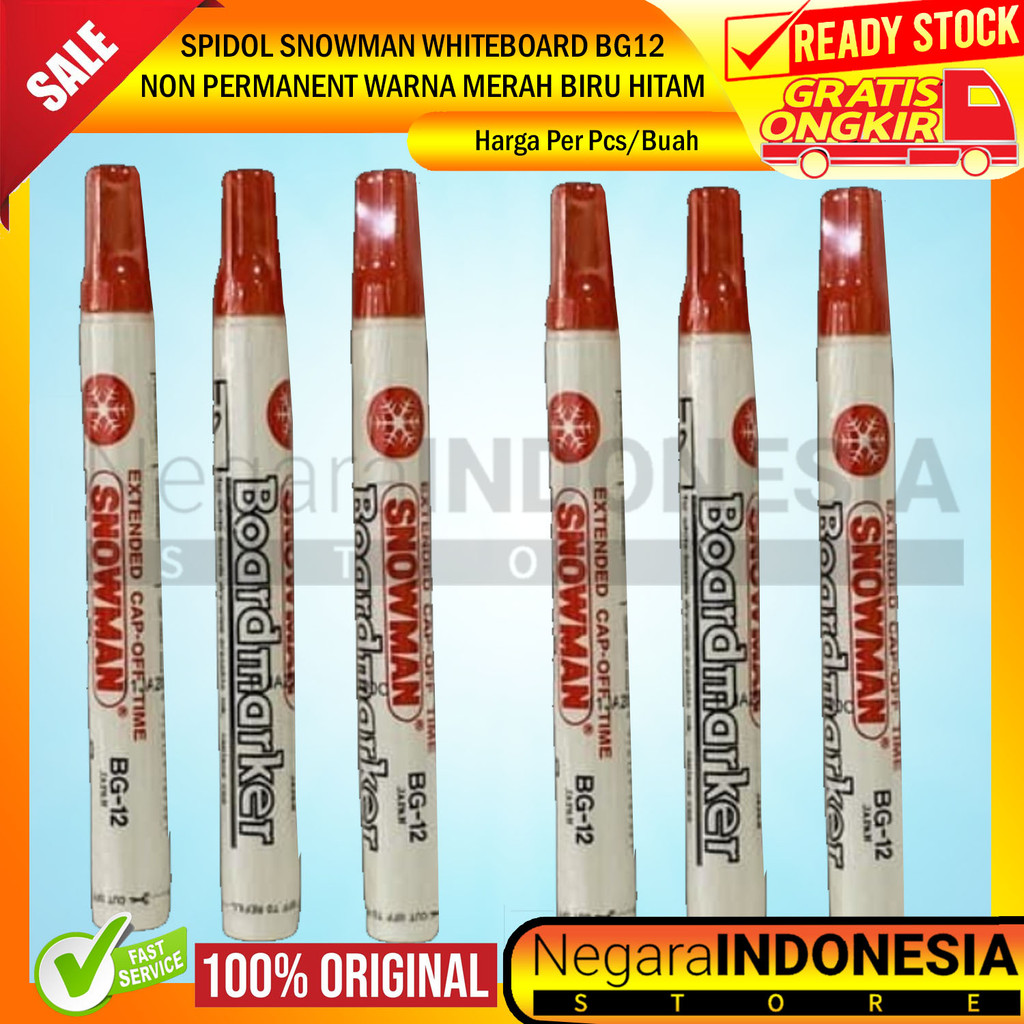 

Snowman Spidol Wb Bg 12 Sepidol Hitam Biru Merah Non Permanent Menulis Tulis Tulisan Whiteboard Black Blue Red Sekolah Mengajar Sekolah Kantor Tinta Refil Repil Ballpoint Balpoin Bolpoin Bollpoint Lancip Luncip