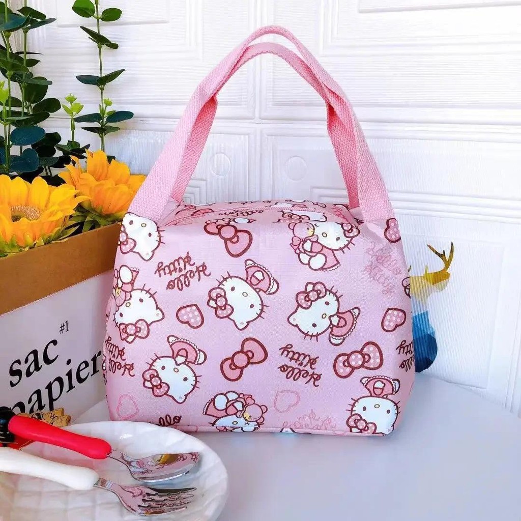 

Sanrio hello kitty cinnamon waterproof cartoon insulation bag lunch box bag picnic bag my Melody work lunch bag storage bag