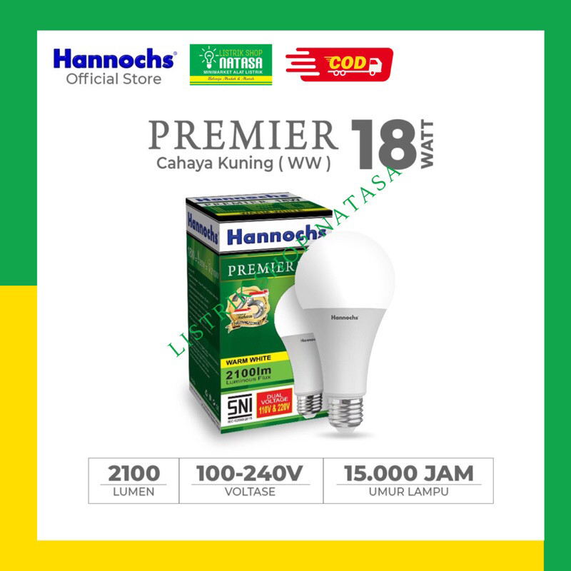 Lampu Hannochs Premier Led 18W 18 Watt Cahaya Putih Emergency Neon Bohlam Rumah Kamar Tidur Tabung