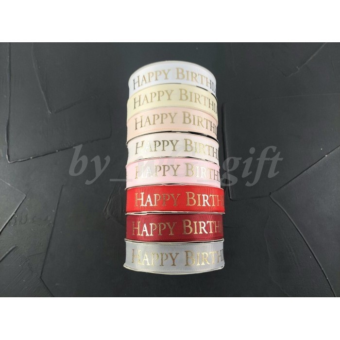 

Pita Grossgrain Emboss - Happy Birthday; Lebar 2.5 cm ;Mix Colours