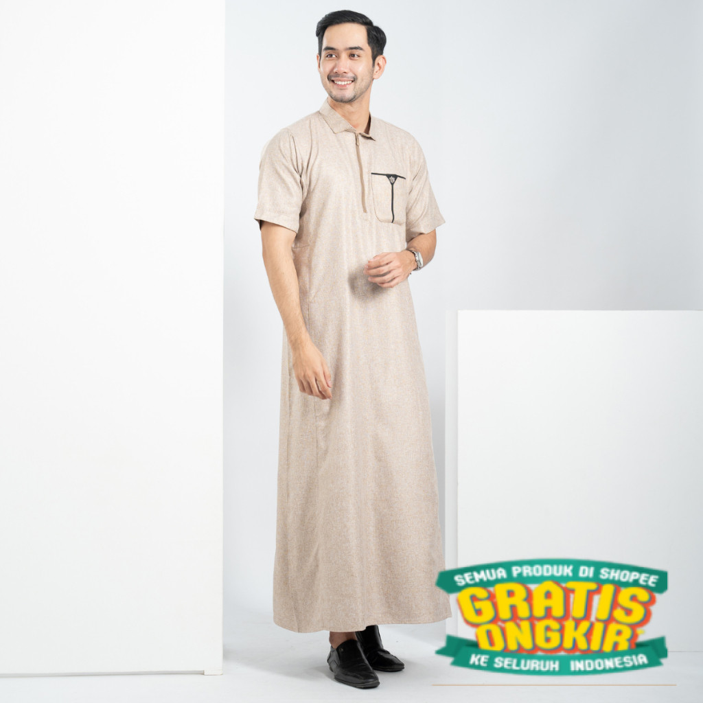 Muslimadani Jubah Dewasa FAKHRUR Gamis Pria Lengan Pendek/ Hijau sage lumut army ijo