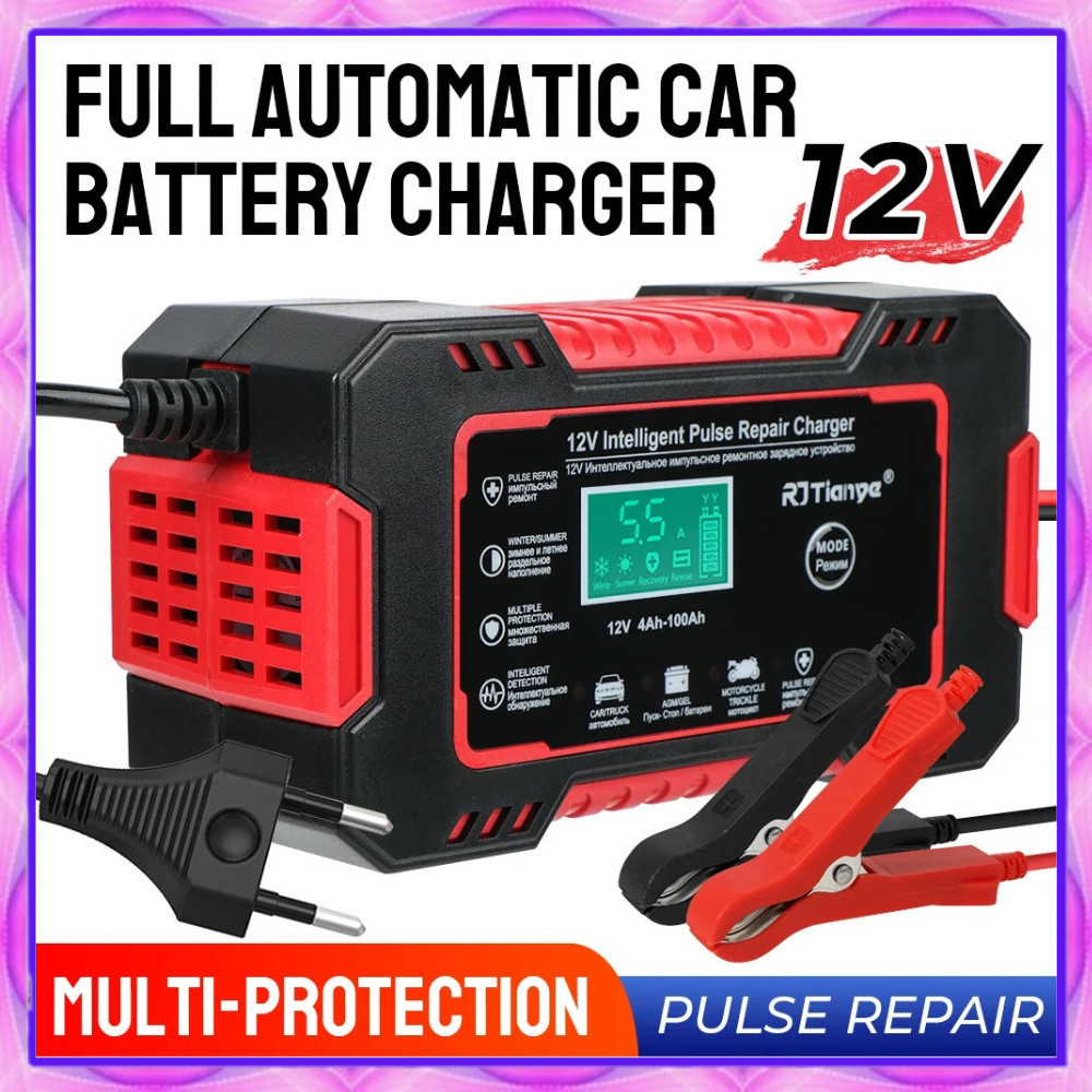 Charger Aki Mobil Lead Acid Smart Battery Charger 12V 4-100Ah - RJ-C120501A - Red Cas Aki Mobil Moto
