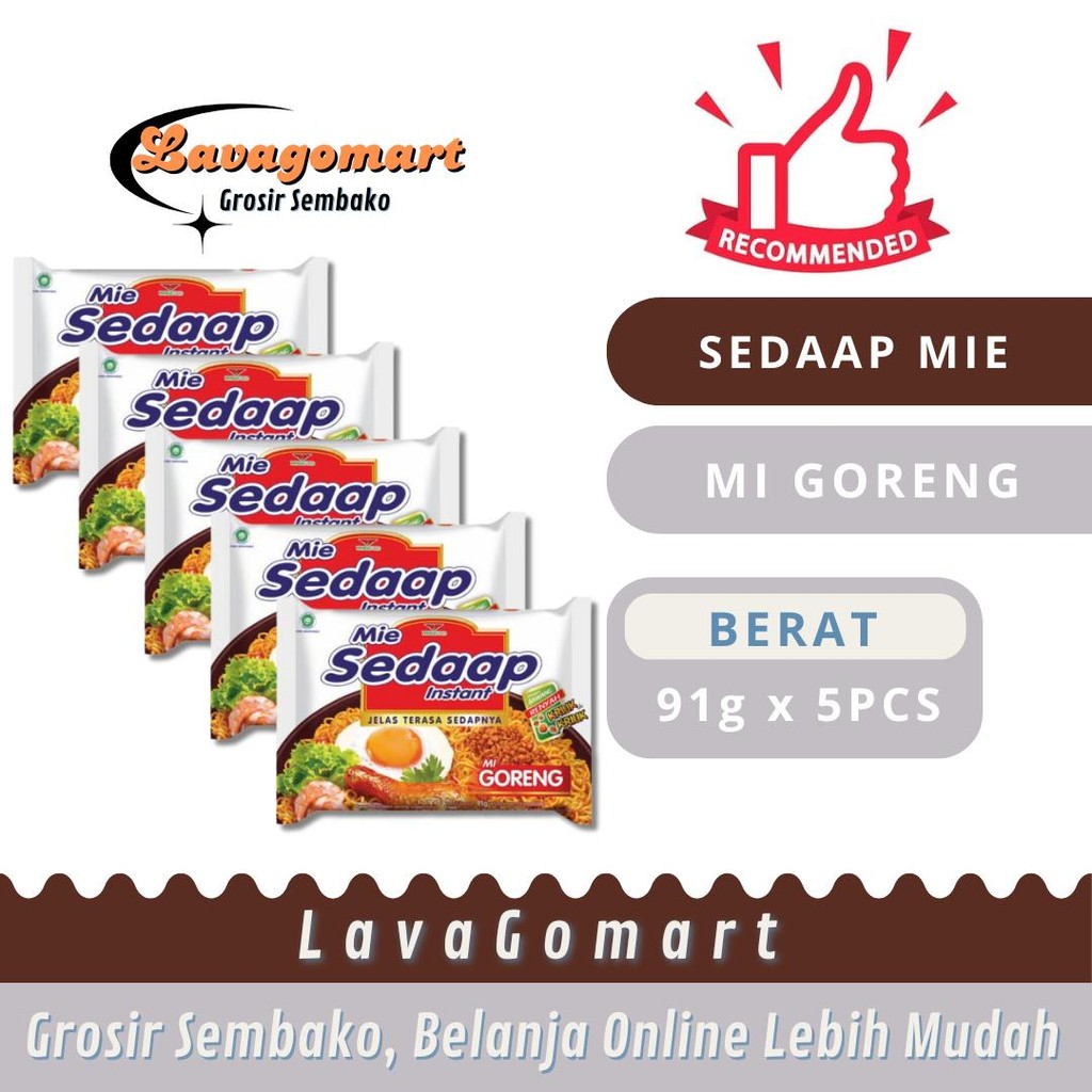 

SEDAAP MIE INSTAN GORENG 91g - 5 PCS - LAVAGOMART - BANDUNG