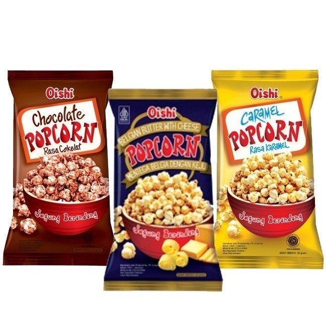 

Popcorn Oishi 20gr Berondong Jagung 20gr Coklat Caramel Mentega