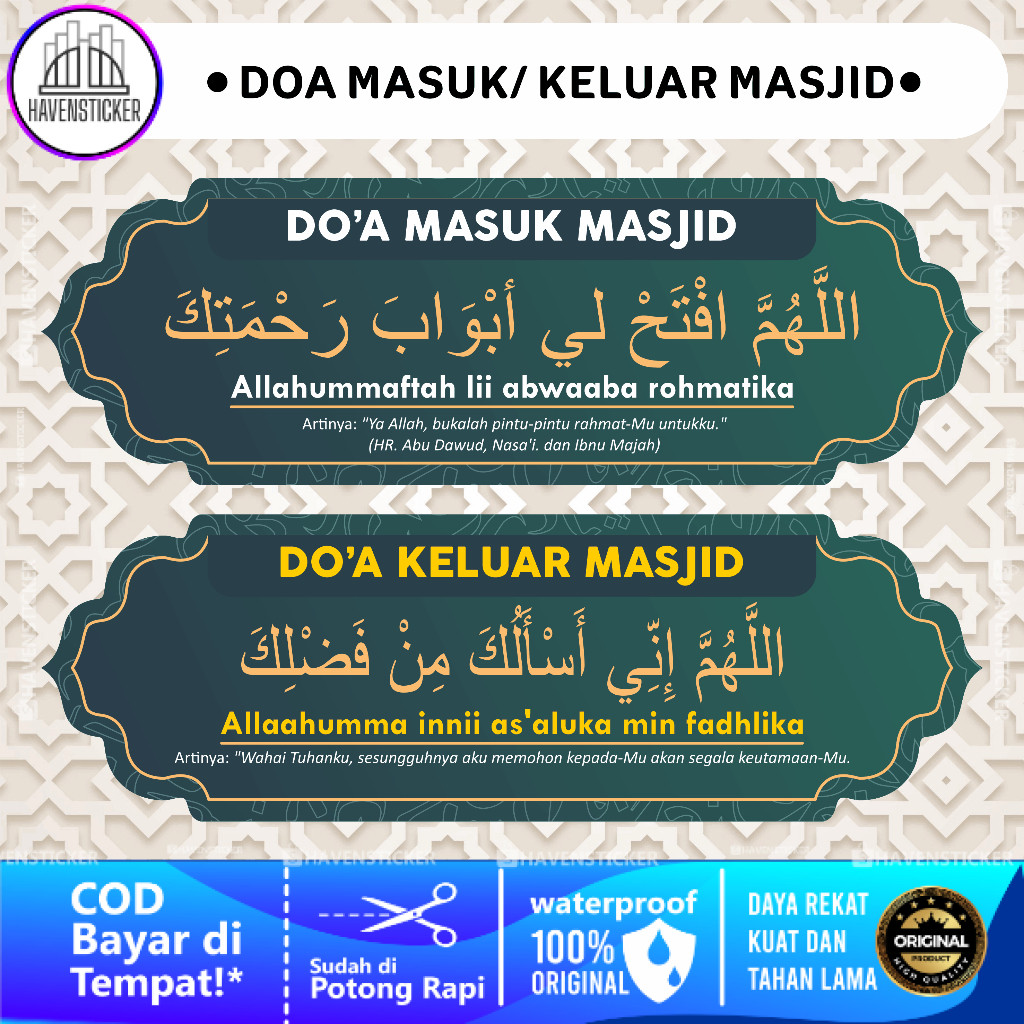 

Stiker Vinyl Anti Air/ Waterproof Doa Masuk & Keluar Masjid Laminasi Glossy