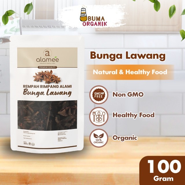 

ALAMEE Bunga Lawang Kering Pekak Star Anise Rempah Organik Alami Bumbu Seasoning Masakan Masak 100gr BUMA