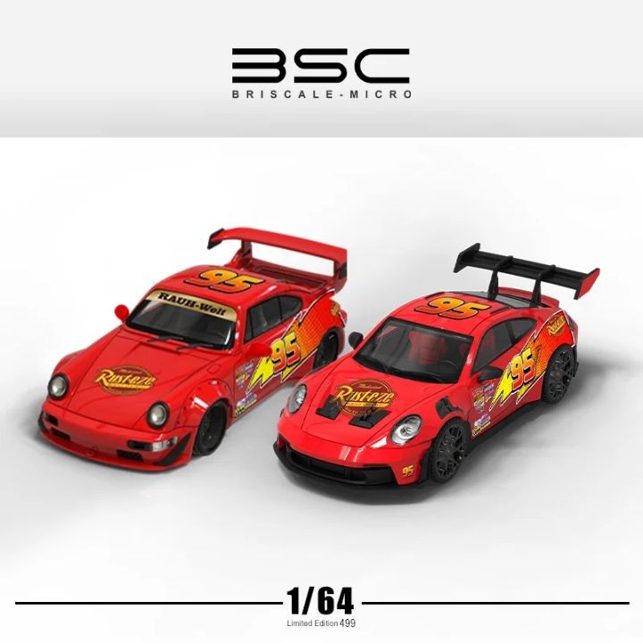 BRISCALE MICRO PORSCHE RWB 964 LIGHTNING MCQUEEN LIVERY DIECAST BSC