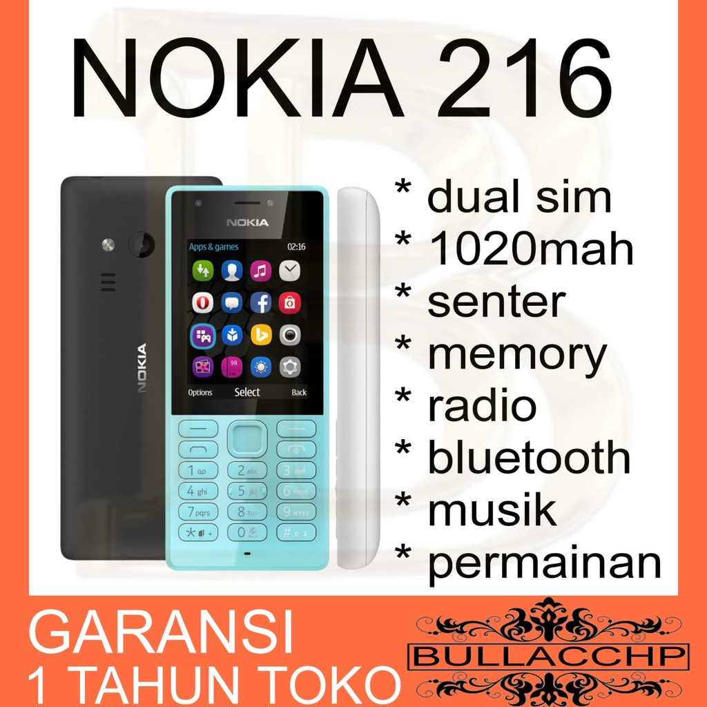 X61_ Hp Nokia 216 Baru [Garansi 1 Tahun] Memori, Musik, Kamera, Bluetooth, Radio, Mp3,