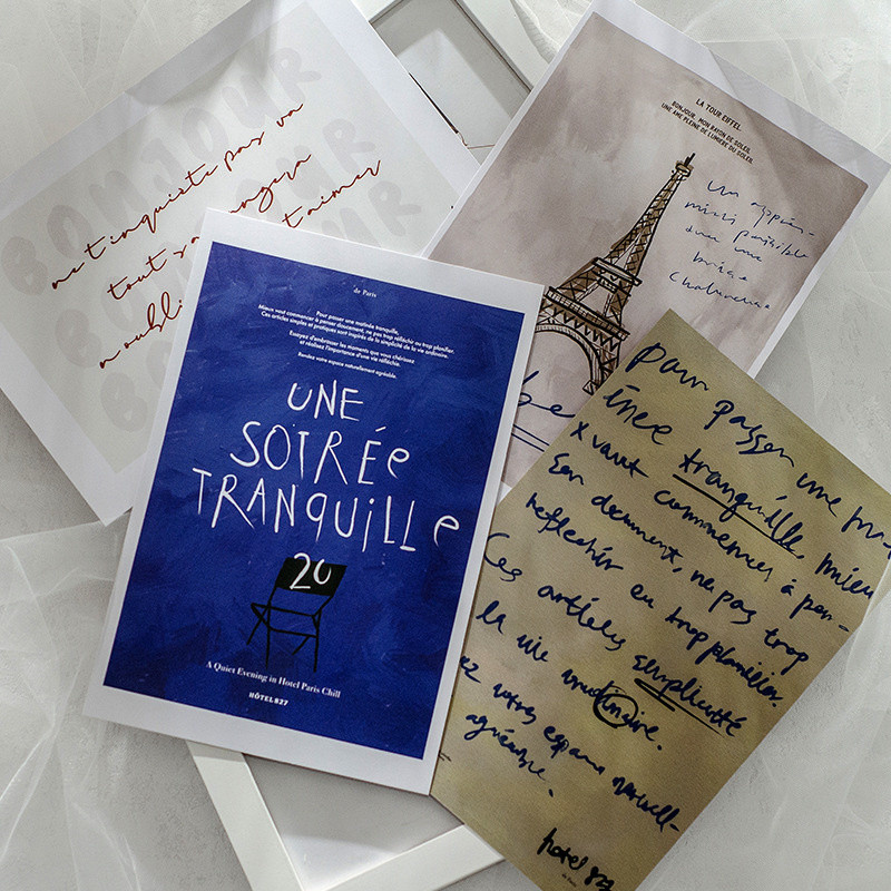 

Ins Vintage Paris French Decorative Card Diy Aesthetic Background Wall Poster Postcard Manicure Jewelry Photo Props 4 Sheets