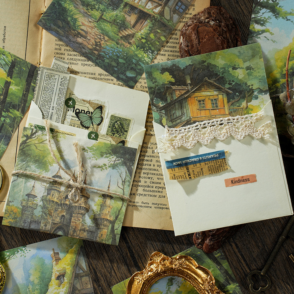

6Style 30pcs/pack Retro Material Book Dream Scenery Handbook DIY Decoration Base Material Collage Sticker
