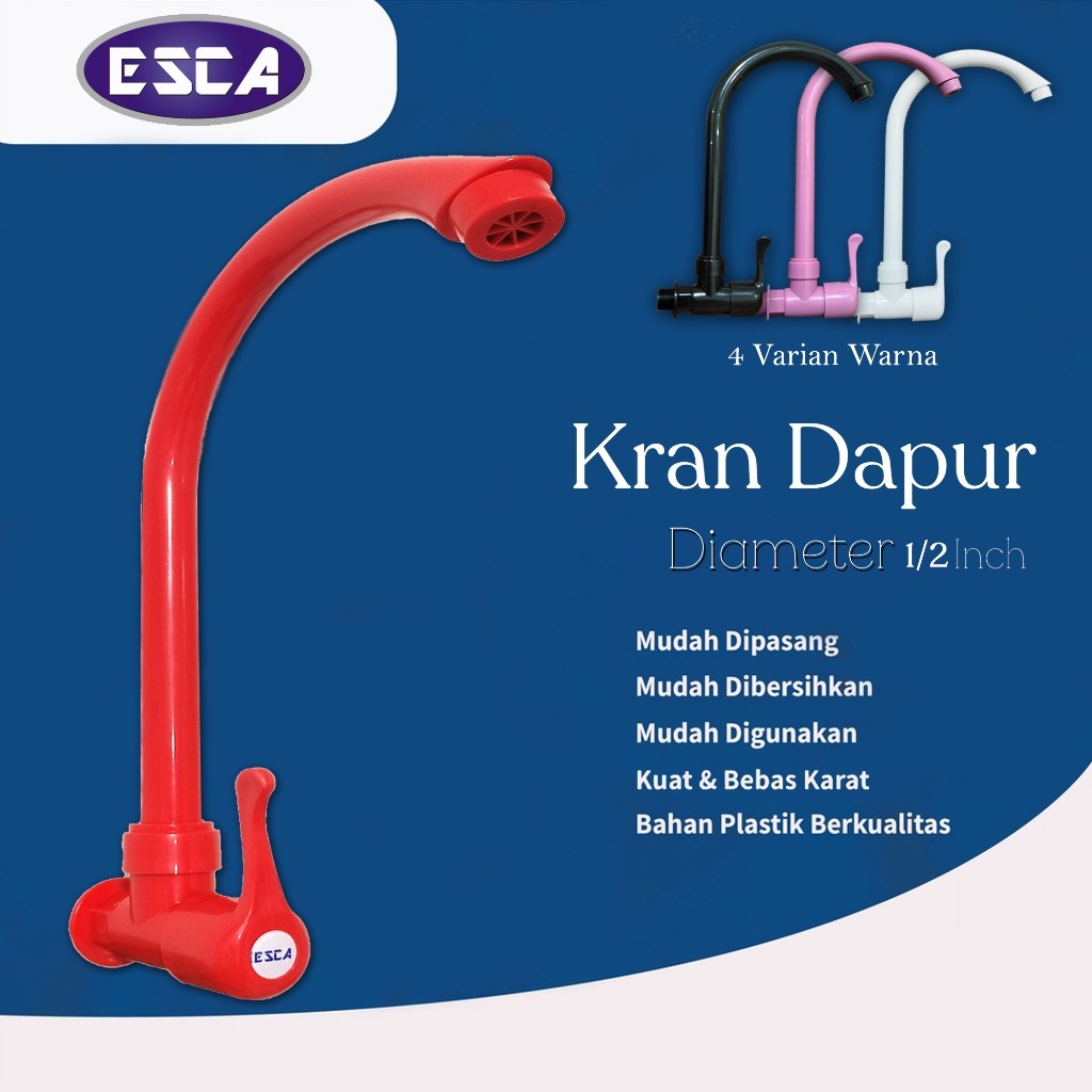 ESCA Kran Tembok Angsa PVC Hitam / Kran Wastafel Cuci Piring / Keran Tembok Dapur ABS Anti Karat KAT