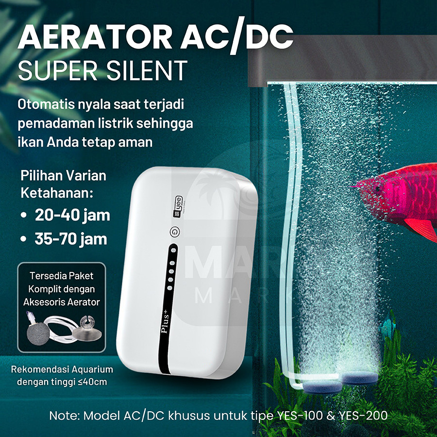 Gam - Silent Aerator AC DC USB Aquarium Pompa Gelembung Udara Air Pump ACDC Oksigen Baterai Cas