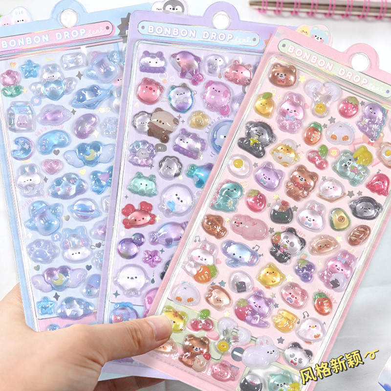 

1pc Kawaii Jelly Stickers Candy Ghost Rabbit 3D Relief Sticker Scrapbooking Diy Diary Stationery Sticker Decor Aesthetic Sticker
