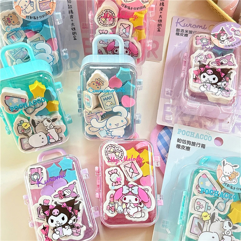 

Kawaii Cartoon Eraser Set Cute Cinnamoroll Kuromi Melody Pencil Eraser Stationery Student School Supplies Kids Gifts