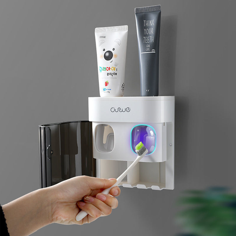 

Wall Mount Toothpaste Dispenser Automatic Dust-proof Toothbrush Holder Storage Shelf Bathroom Accessories Set Squeezer Tools