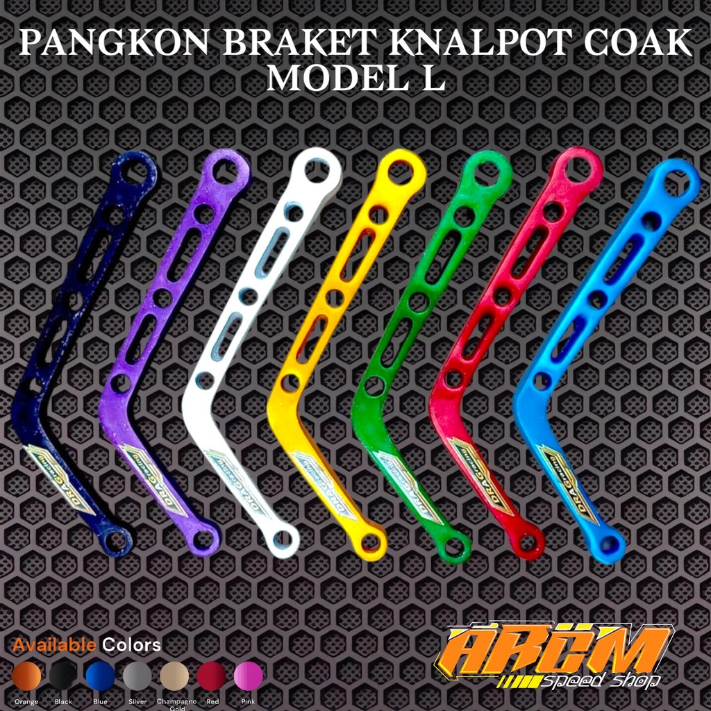 Pangkon knalpot L breket knalpot L almunium cnc motif coak panjang 17cm dari lubang ke lubang