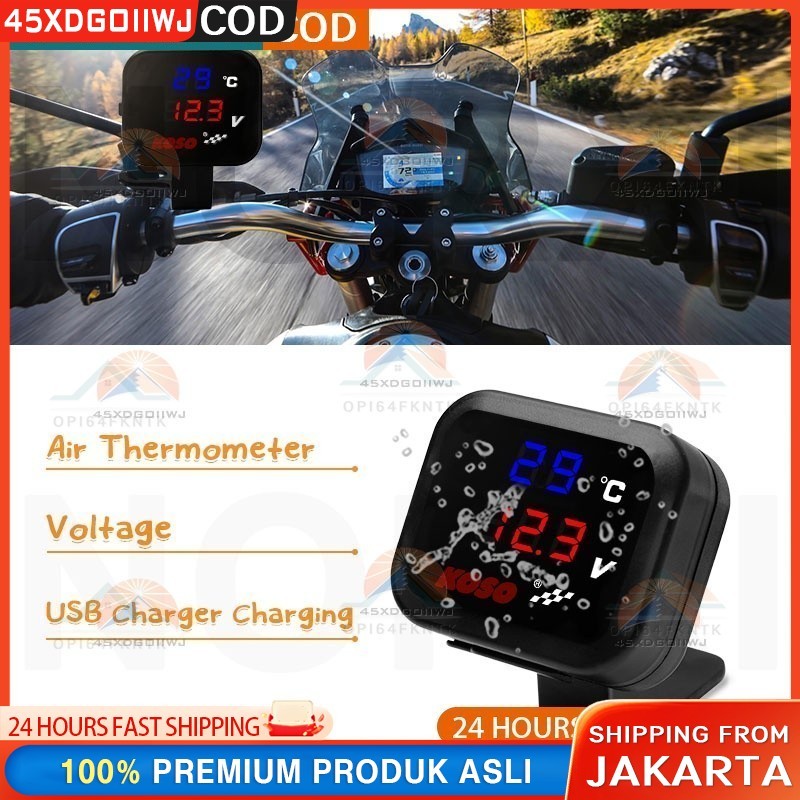 Koso Voltmeter 3 in 1 USB Charger Universal SEMUA MOTOR Anti Air Original Termometer Digital Jam Suh